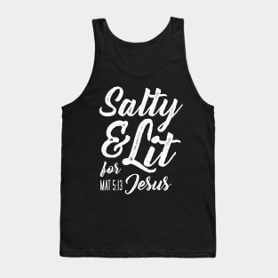 Salty and Lit for Jesus - White Distress Tank Top